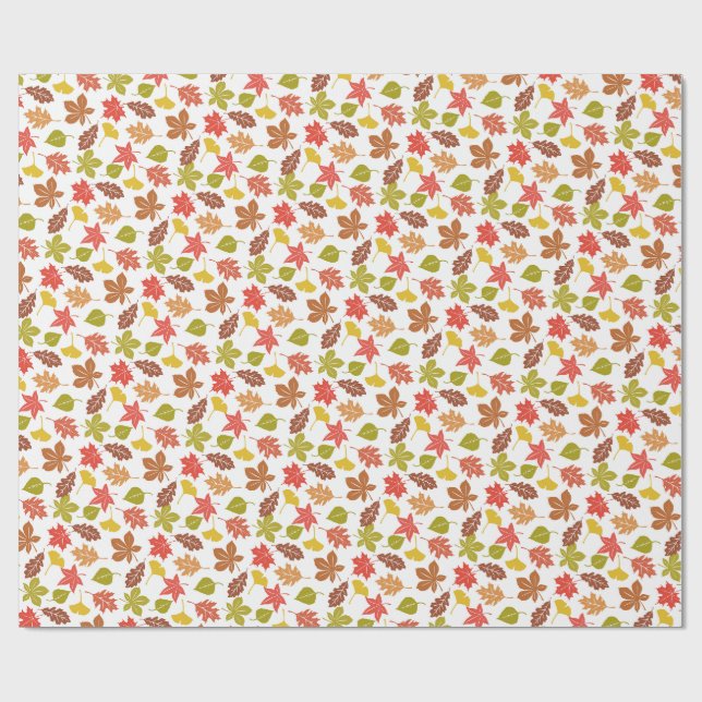 Autumn Leaves Colorful Pattern Wrapping Paper (Flat)