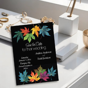 Autumn leaves contrast black wedding save the date