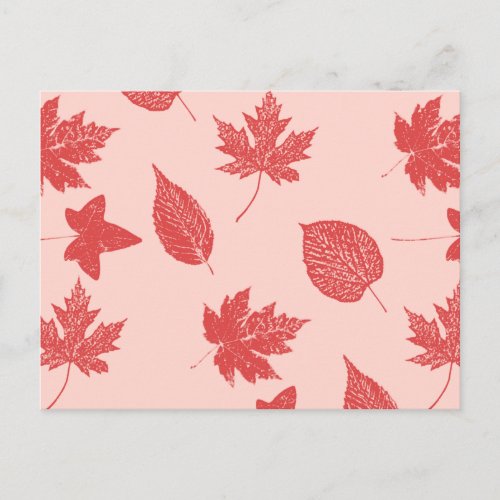 Autumn leaves _ coral orange and pink postcard