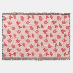Autumn leaves - coral orange and pink throw blanket