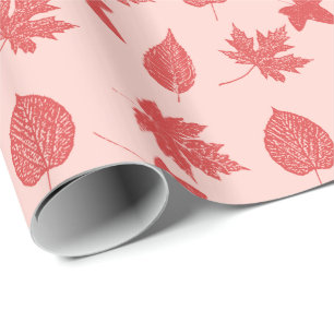 Autumn leaves - coral orange and pink wrapping paper