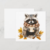 Autumn leaves cozy raccoon with cup of coffee (Front/Back)