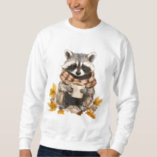 Autumn leaves cozy raccoon with cup of coffee sweatshirt