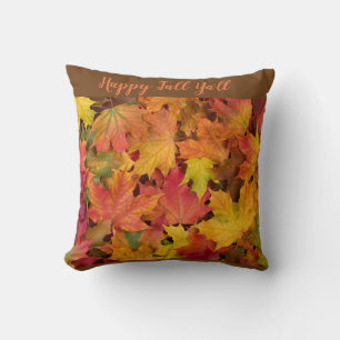 Autumn Leaves Custom Colors Reversible Happy Throw Pillow