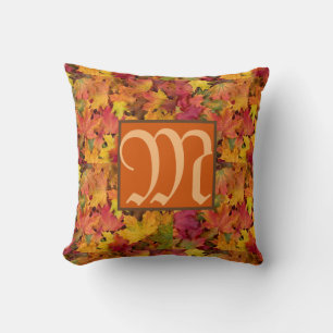 Autumn Leaves Custom Monogram Name Reversible Throw Pillow