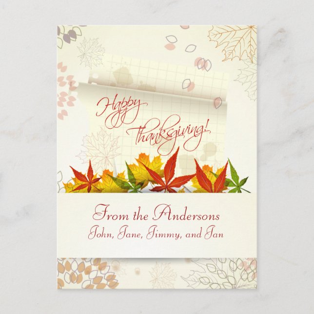 Autumn Leaves Customizable Thanksgiving Postcard (Front)