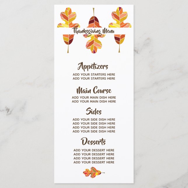 Autumn Leaves Customized Thanksgiving Dinner Menu (Front)