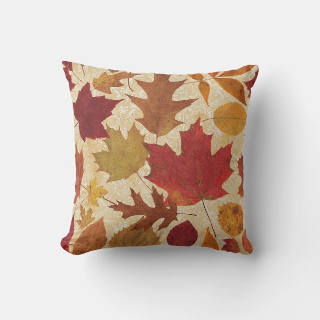 Autumn Leaves Damask Pattern Outdoor Pillow (Front)