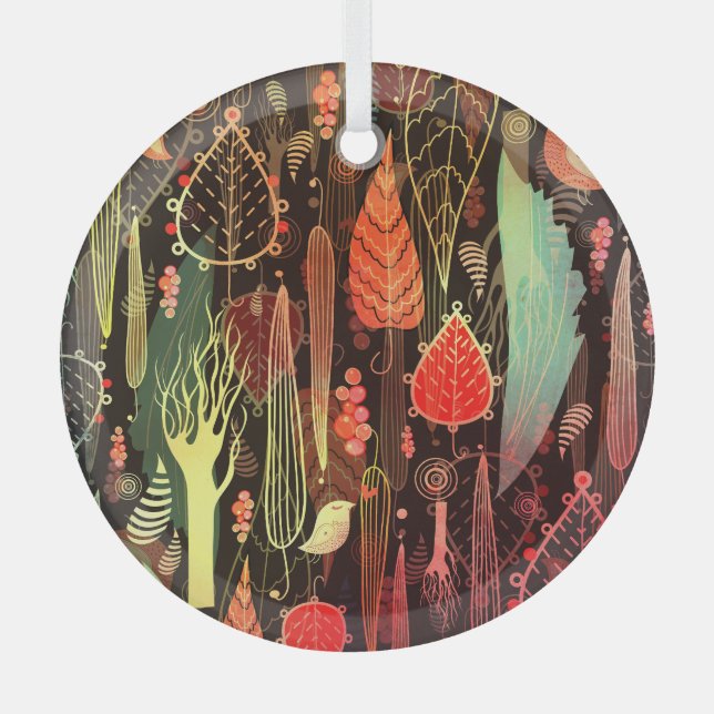 Autumn leaves: dark seamless pattern. glass ornament (Front)