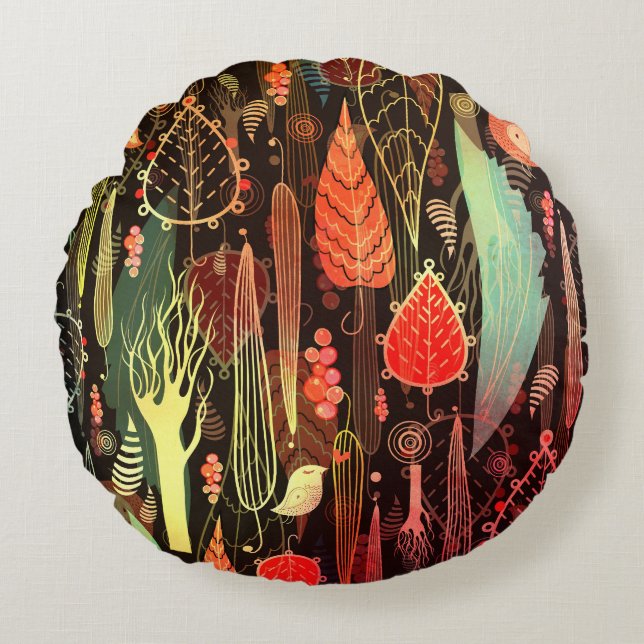 Autumn leaves: dark seamless pattern. round pillow (Front)