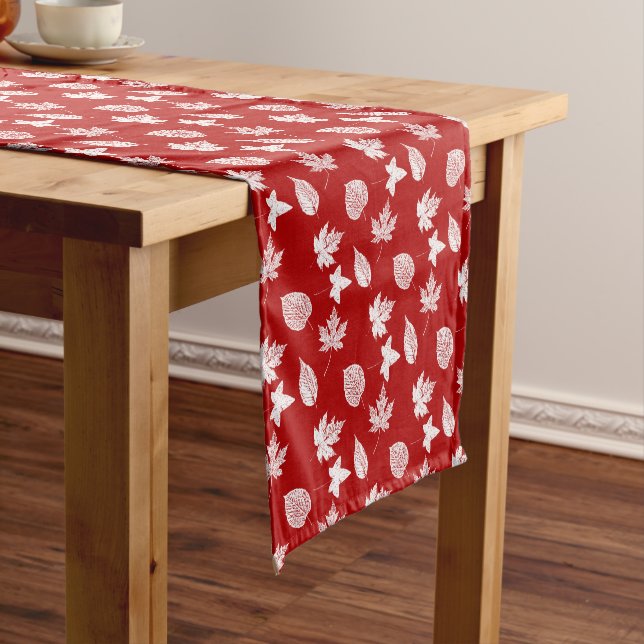 Autumn leaves - deep red and white  short table runner (In Situ)