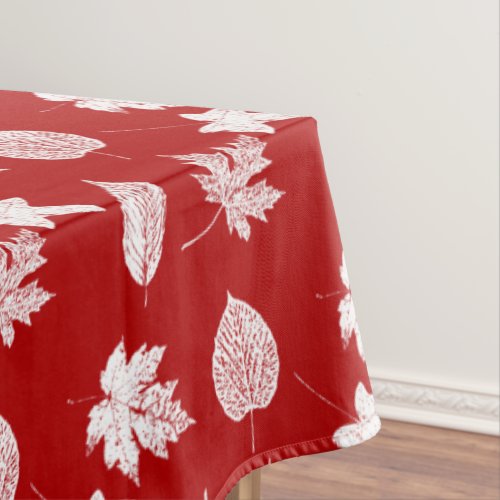 Autumn leaves _ deep red and white  tablecloth