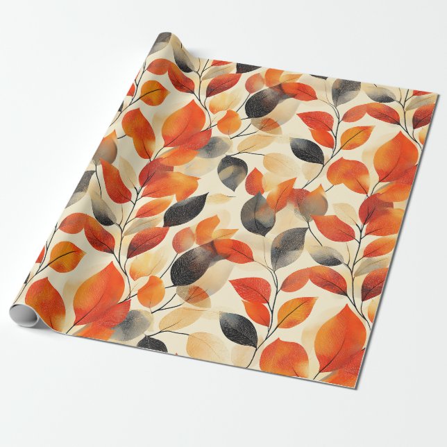 Autumn Leaves Elegance Seamless Pattern Wrapping Paper (Unrolled)