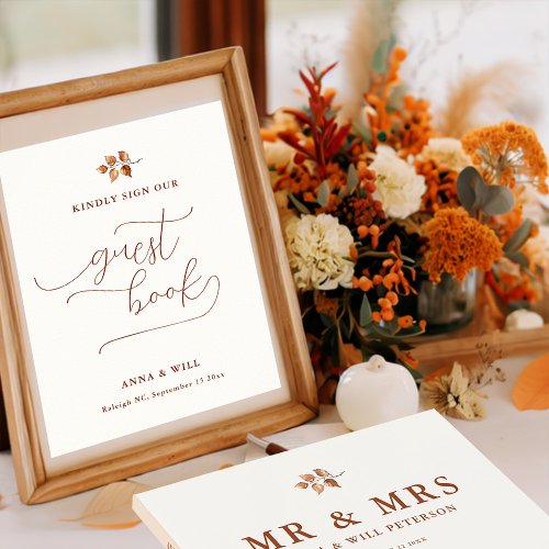 Autumn Leaves Elegant Fall Wedding Guest Book Sign