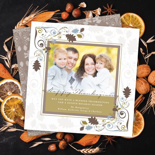 Autumn Leaves  Elegant Swirls Thanksgiving Photo Holiday Card