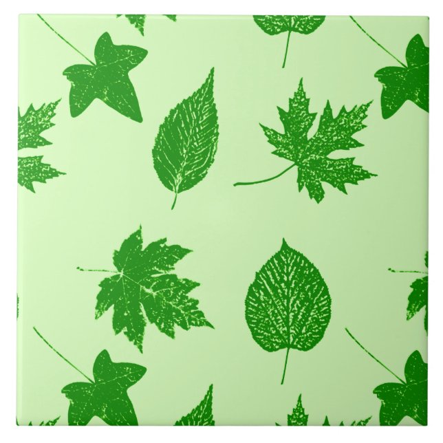 Autumn leaves - emerald and lime green ceramic tile (Front)
