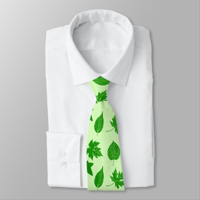 Autumn leaves - emerald and lime green neck tie (Tied)