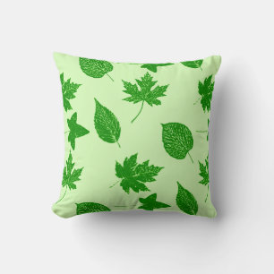 Autumn leaves - emerald and lime green throw pillow