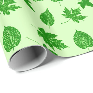 Autumn leaves - emerald and lime green wrapping paper