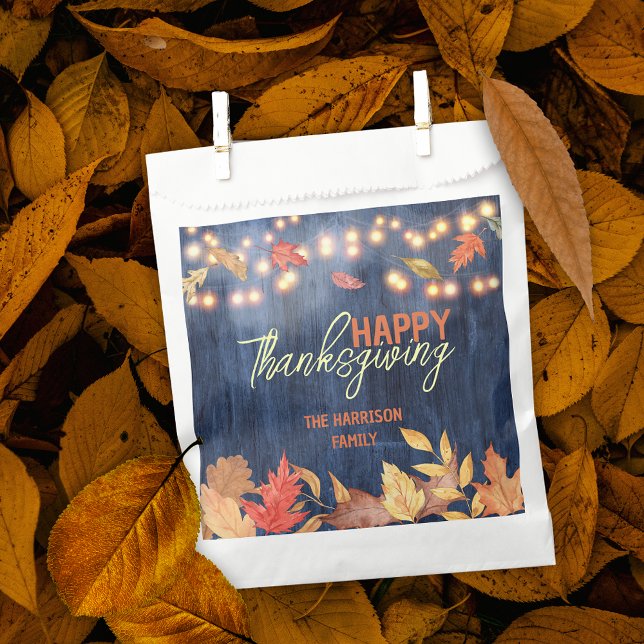 Autumn Leaves Fairy Lights On Wood Thanksgiving Favor Bag (Creator Uploaded)