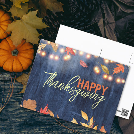 Autumn Leaves Fairy Lights On Wood Thanksgiving