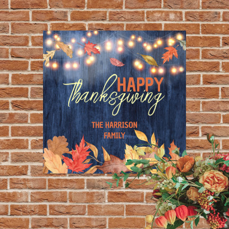 Autumn Leaves Fairy Lights On Wood Thanksgiving