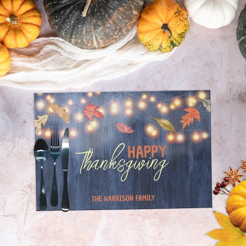 Autumn Leaves Fairy Lights Thanksgiving Placemat