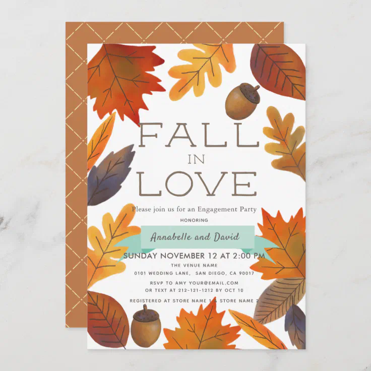 Autumn Leaves Fall in Love Engagement Party Invitation | Zazzle