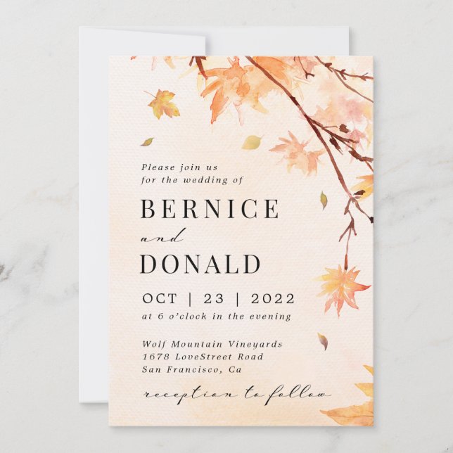 Autumn Leaves Fall in love Wedding Invitation (Front)