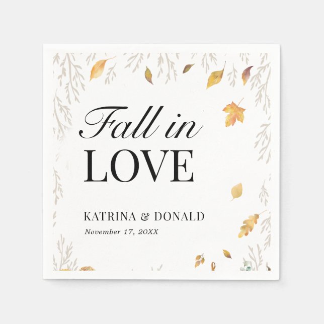 Autumn Leaves Fall in Love Wedding Napkins (Front)