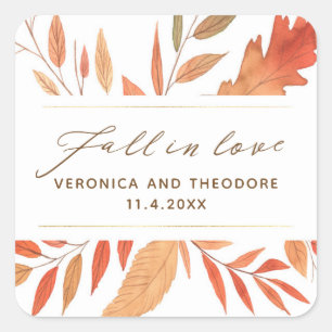 Autumn Leaves Fall In Love Wedding Square Sticker