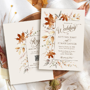 Autumn leaves Fall Ivory Floral Rustic Wedding Invitation