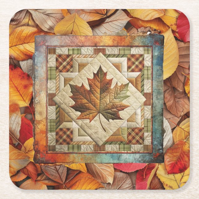 Autumn Leaves Fall Leaf Paper Coaster (Front)