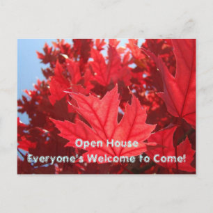 Autumn Leaves Fall Open House postcards Red Leaf