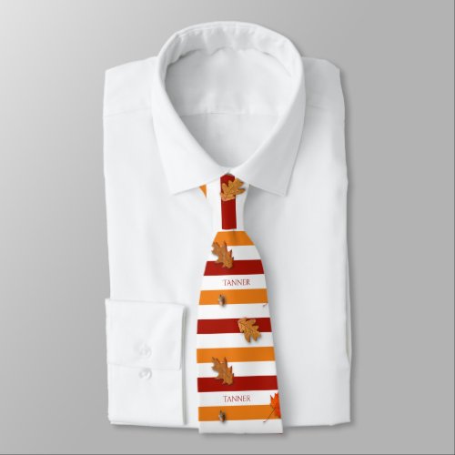 Autumn Leaves Fall Striped Personalized Neck Tie