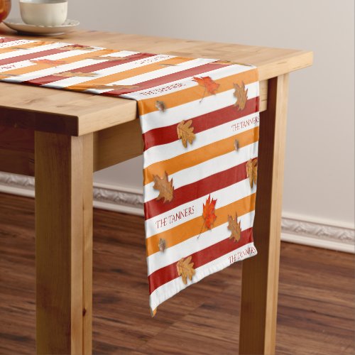 Autumn Leaves Fall Striped Personalized Short Table Runner