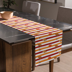 Autumn Leaves Fall Striped Personalized Short Table Runner