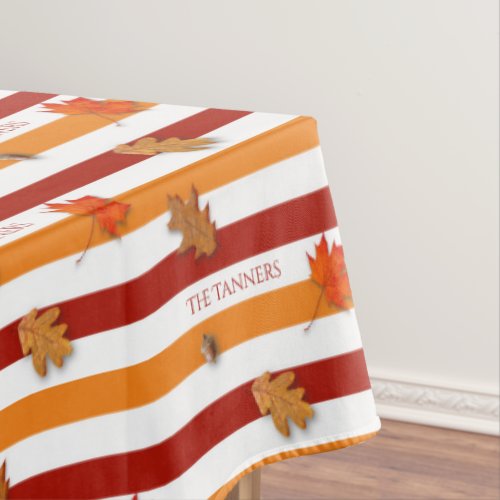 Autumn Leaves Fall Striped Personalized Tablecloth