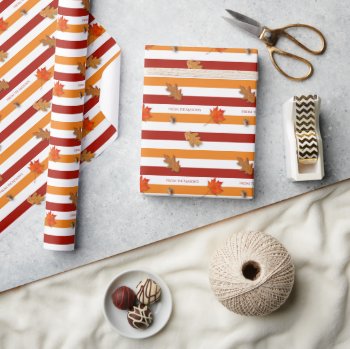 Autumn Leaves Fall Striped Personalized Wrapping Paper by VisionsandVerses at Zazzle