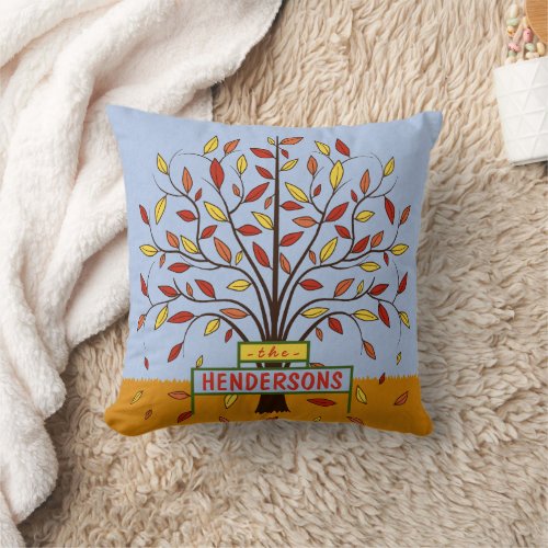 Autumn Leaves Fall Tree Pretty Personalized Name Throw Pillow