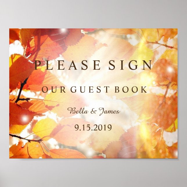 Autumn Leaves Fall Wedding Guest Book Sign (Front)