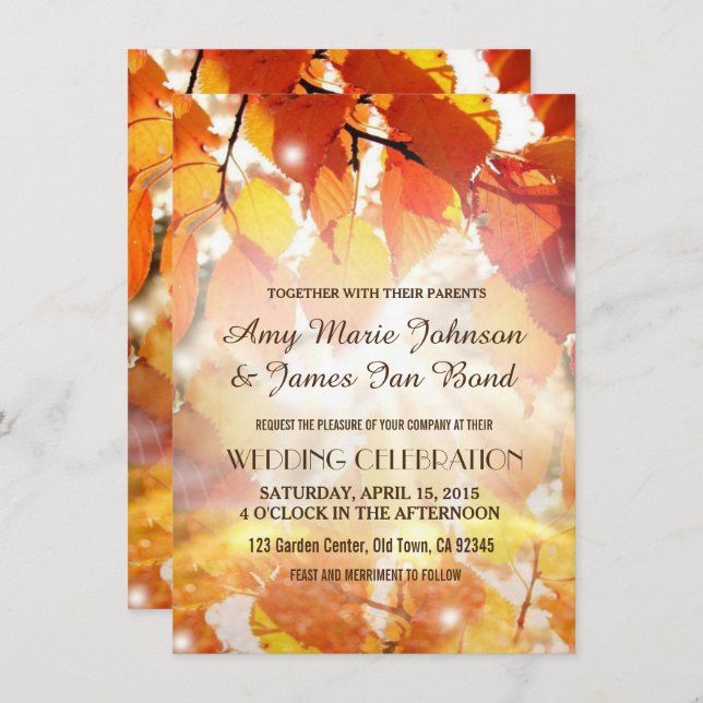 Autumn Leaves Fall Wedding Invitations (Front/Back)