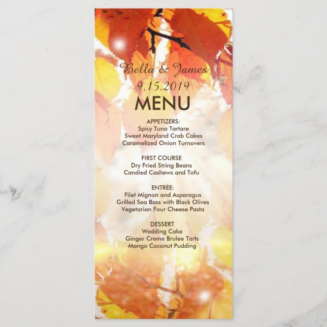 Autumn Leaves Fall Wedding Menu (Front)