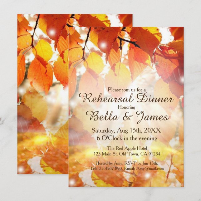 Autumn Leaves Fall Wedding Rehearsal Invitations (Front/Back)