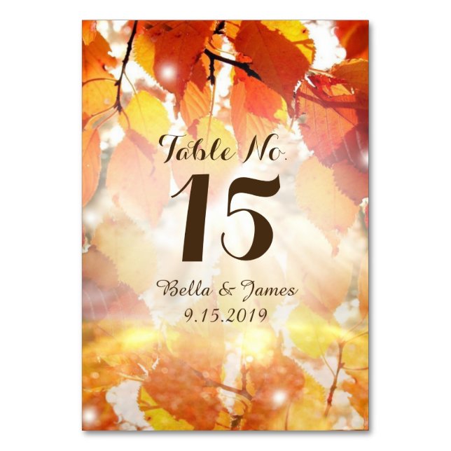 Autumn Leaves Fall Wedding Table Card (Front)
