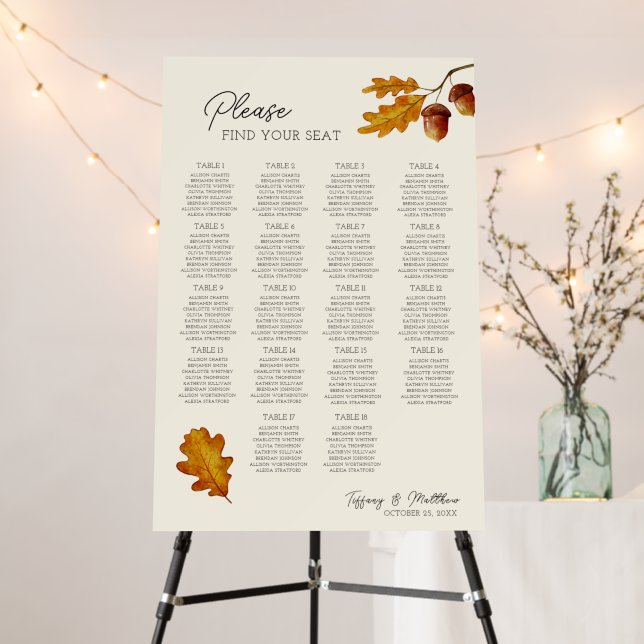 Autumn Leaves Fall Wedding Table Seating Chart Foam Board (In Situ (Stand))