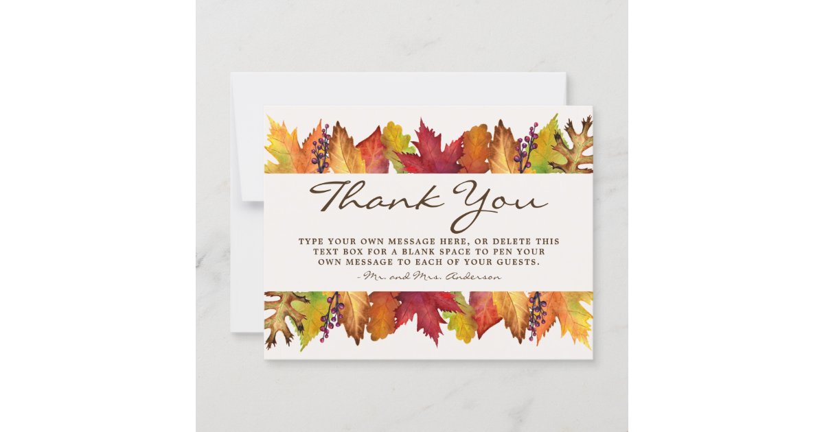 Autumn Leaves Fall Wedding Thank You Card | Zazzle