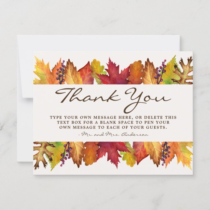 Autumn Leaves Fall Wedding Thank You Card | Zazzle