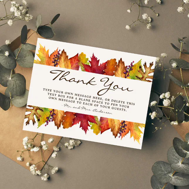 Autumn Leaves Fall Wedding Thank You Card | Zazzle