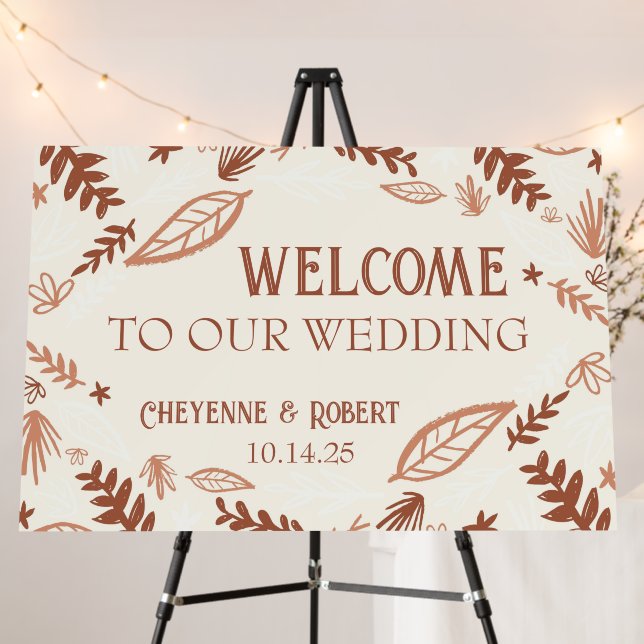 Autumn Leaves Fall Wedding Welcome Sign (In Situ (Stand))